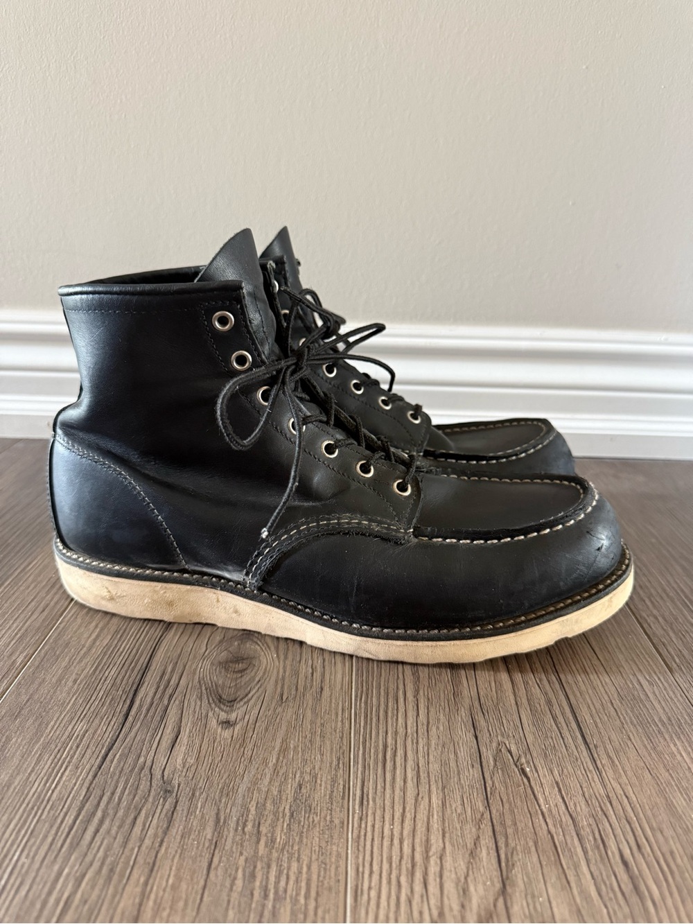 Red Wing 9075 Moc Toe Black Leather Made In USA Boots Size 11